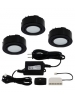 12V LED 3-Puck Light Kit - 1.8W per Puck - Warm White - Surface Mounted or Recessed - Black Finish - Liteline UCP-LED3-BK